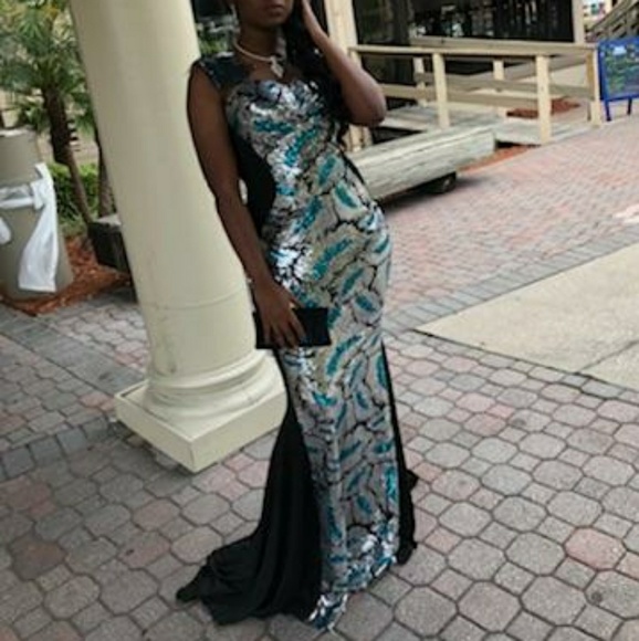 Dresses & Skirts - Black silver and teal blue prom or evening dress